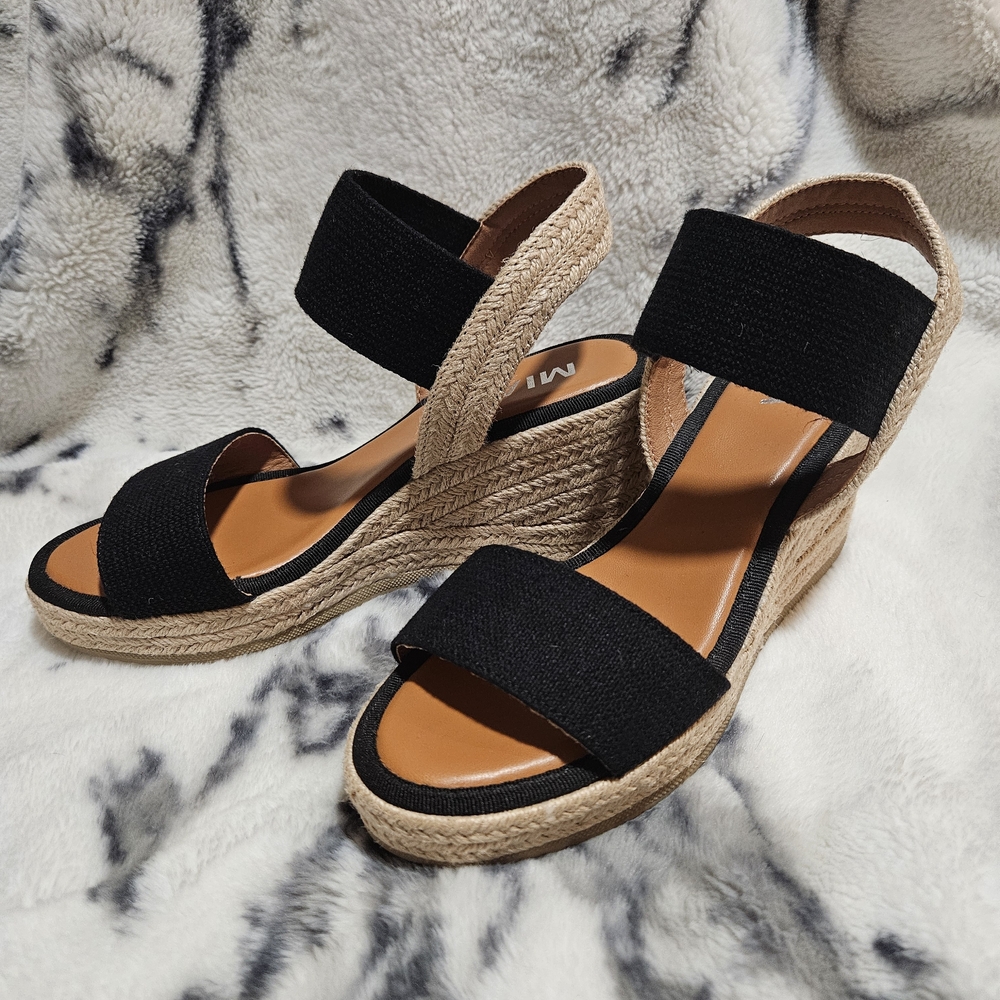 MIA Black and Tan Wedge Sandals - Picture 5 of 9